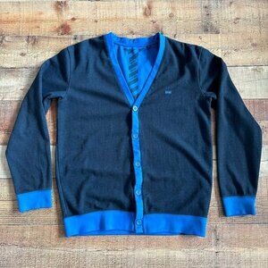 Vans Men's Button Up V-Neck Cardigan Sweater in Blue -L